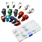 15pcs Stainless Steel Celluloid Thumb Finger Guitar Picks with 15 Grid Case Storage Box